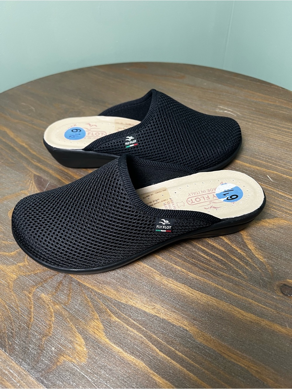 Fly Flot Clogs Mule Women 6.5 EU 37 Black Mesh Anti-Shock Anatomic Comfort ITALY